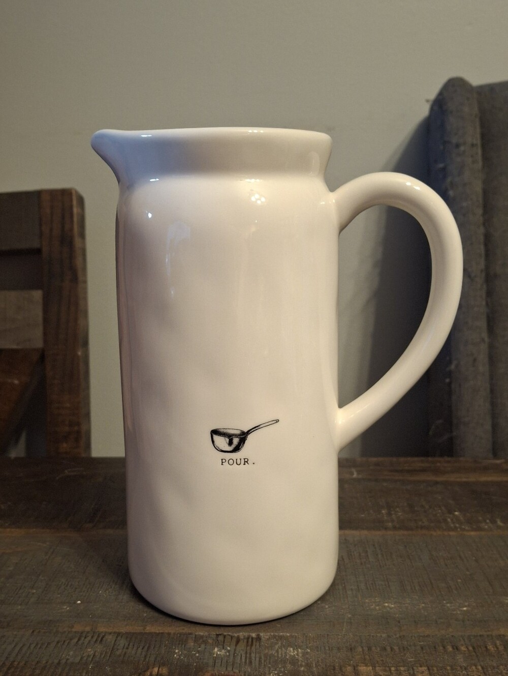 Rae Dunn POUR Ceramic Pitcher with Black Graphic